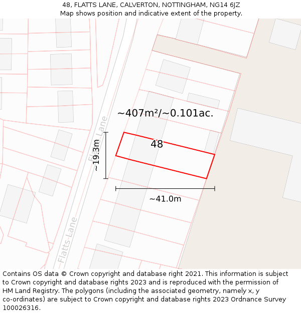 48, FLATTS LANE, CALVERTON, NOTTINGHAM, NG14 6JZ: Plot and title map