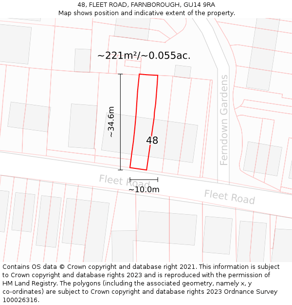 48, FLEET ROAD, FARNBOROUGH, GU14 9RA: Plot and title map