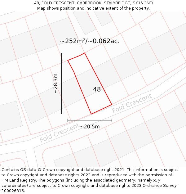 48, FOLD CRESCENT, CARRBROOK, STALYBRIDGE, SK15 3ND: Plot and title map