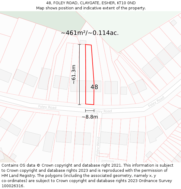 48, FOLEY ROAD, CLAYGATE, ESHER, KT10 0ND: Plot and title map