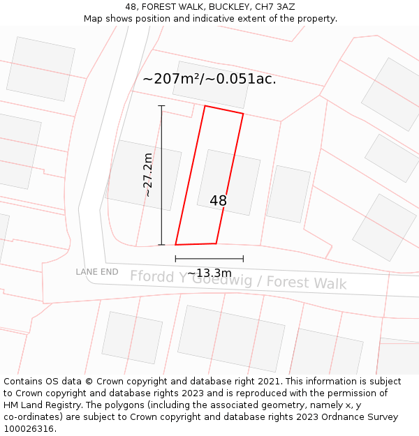 48, FOREST WALK, BUCKLEY, CH7 3AZ: Plot and title map