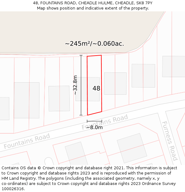 48, FOUNTAINS ROAD, CHEADLE HULME, CHEADLE, SK8 7PY: Plot and title map