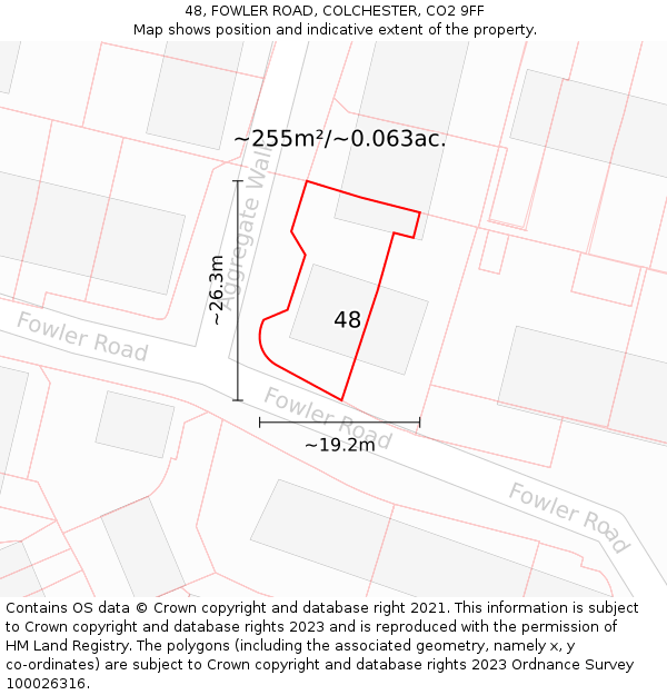 48, FOWLER ROAD, COLCHESTER, CO2 9FF: Plot and title map