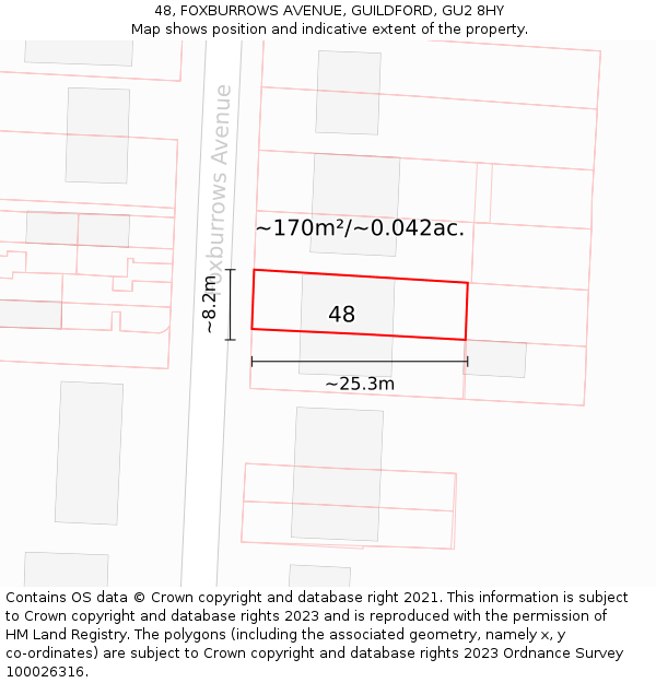 48, FOXBURROWS AVENUE, GUILDFORD, GU2 8HY: Plot and title map