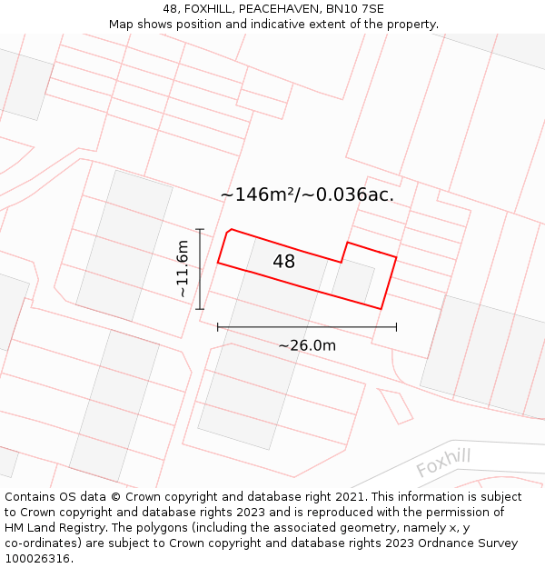 48, FOXHILL, PEACEHAVEN, BN10 7SE: Plot and title map