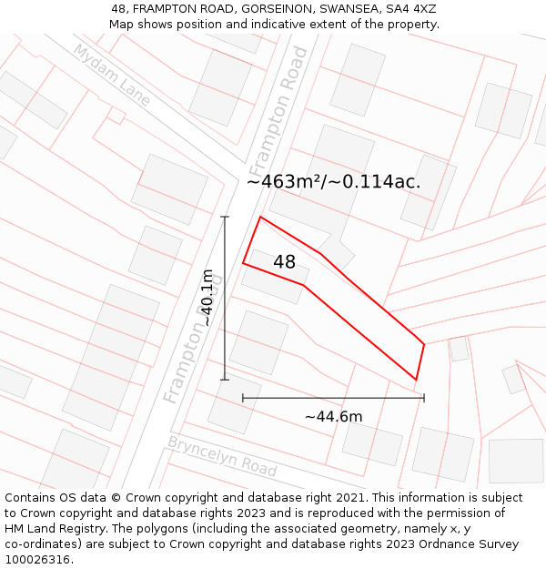 48, FRAMPTON ROAD, GORSEINON, SWANSEA, SA4 4XZ: Plot and title map