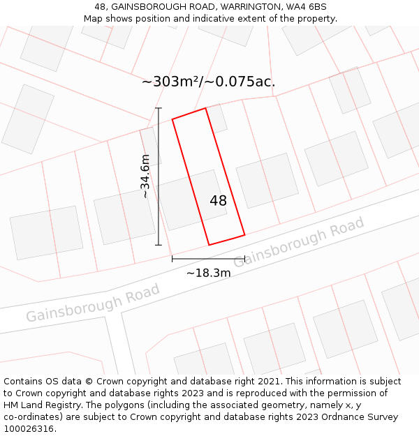 48, GAINSBOROUGH ROAD, WARRINGTON, WA4 6BS: Plot and title map