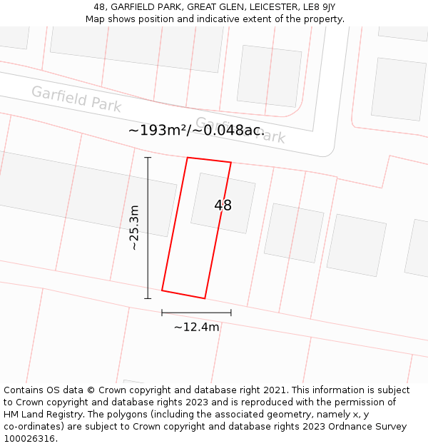 48, GARFIELD PARK, GREAT GLEN, LEICESTER, LE8 9JY: Plot and title map