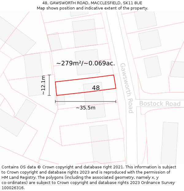 48, GAWSWORTH ROAD, MACCLESFIELD, SK11 8UE: Plot and title map