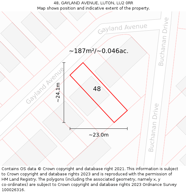 48, GAYLAND AVENUE, LUTON, LU2 0RR: Plot and title map