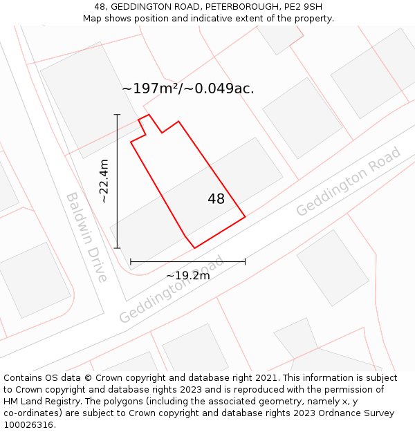 48, GEDDINGTON ROAD, PETERBOROUGH, PE2 9SH: Plot and title map