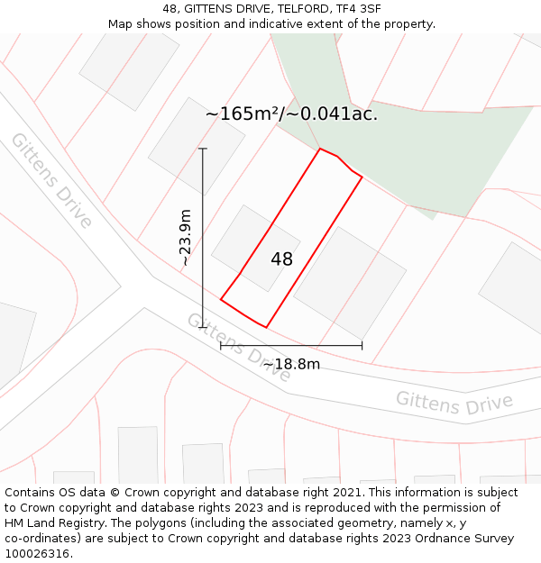 48, GITTENS DRIVE, TELFORD, TF4 3SF: Plot and title map