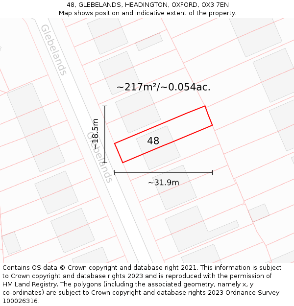 48, GLEBELANDS, HEADINGTON, OXFORD, OX3 7EN: Plot and title map