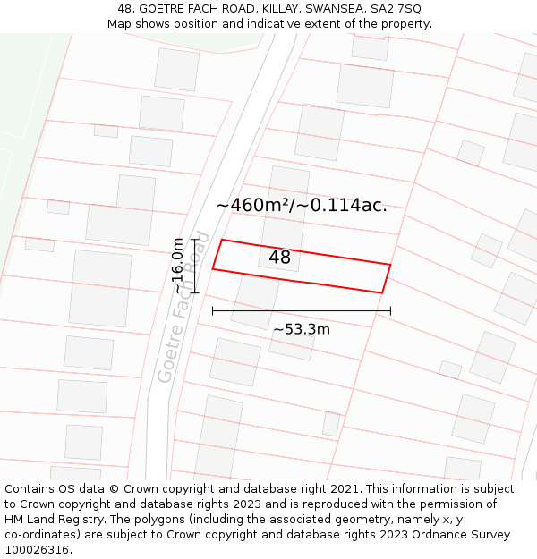 48, GOETRE FACH ROAD, KILLAY, SWANSEA, SA2 7SQ: Plot and title map