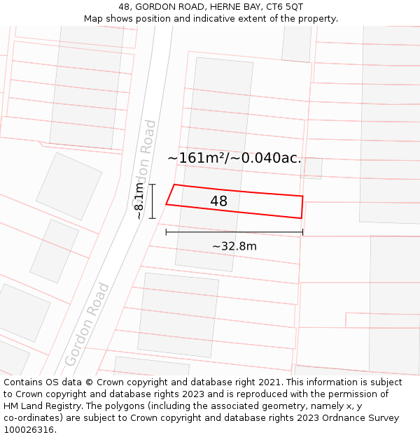 48, GORDON ROAD, HERNE BAY, CT6 5QT: Plot and title map