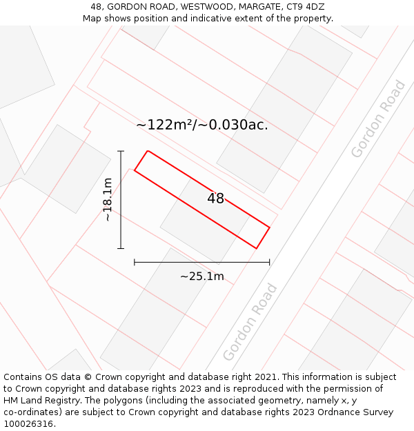 48, GORDON ROAD, WESTWOOD, MARGATE, CT9 4DZ: Plot and title map