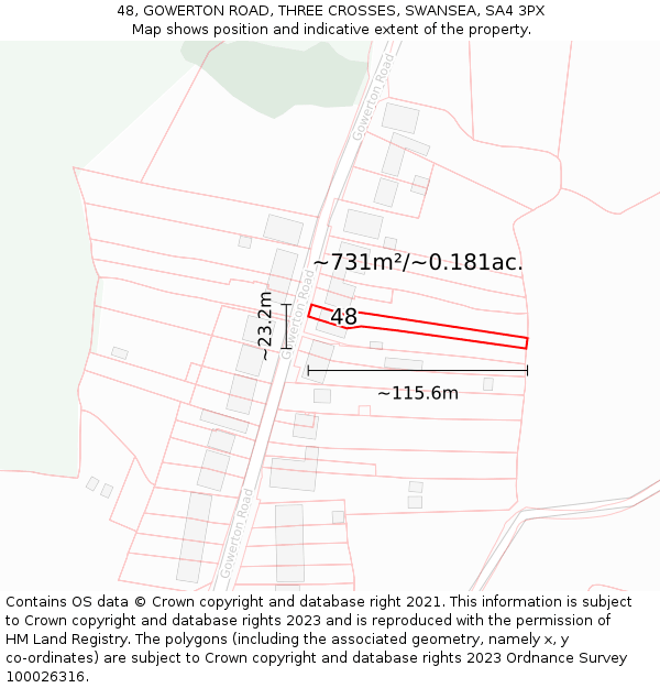 48, GOWERTON ROAD, THREE CROSSES, SWANSEA, SA4 3PX: Plot and title map