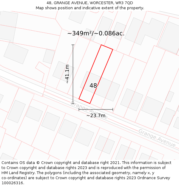 48, GRANGE AVENUE, WORCESTER, WR3 7QD: Plot and title map