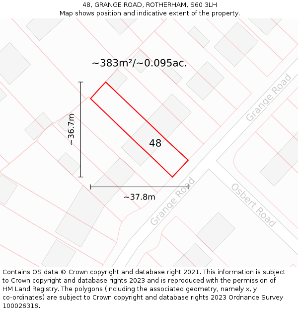 48, GRANGE ROAD, ROTHERHAM, S60 3LH: Plot and title map