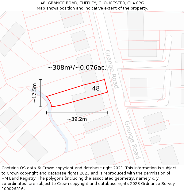 48, GRANGE ROAD, TUFFLEY, GLOUCESTER, GL4 0PG: Plot and title map