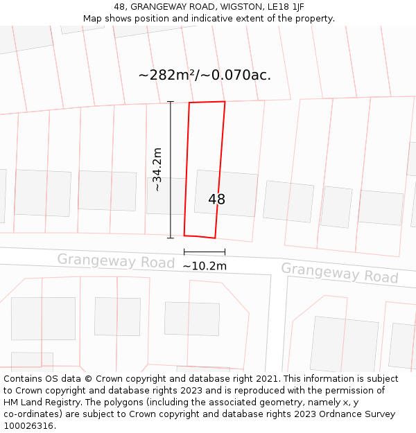 48, GRANGEWAY ROAD, WIGSTON, LE18 1JF: Plot and title map