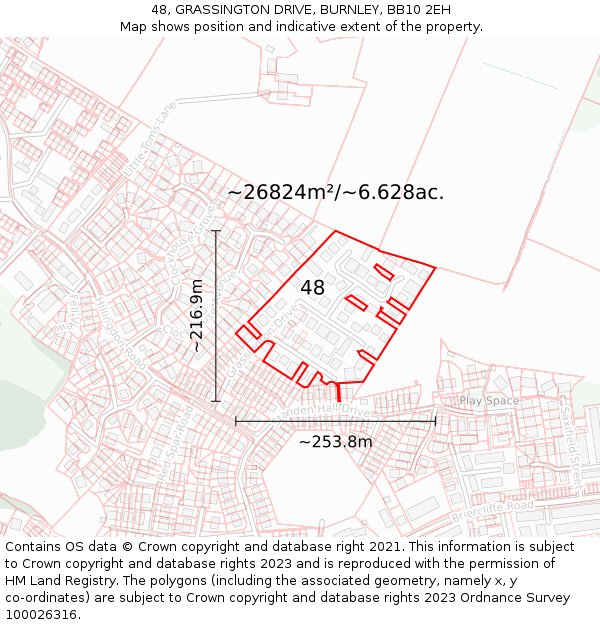 48, GRASSINGTON DRIVE, BURNLEY, BB10 2EH: Plot and title map