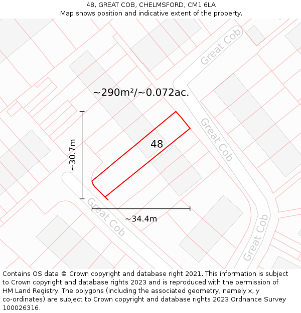 48, GREAT COB, CHELMSFORD, CM1 6LA: Plot and title map