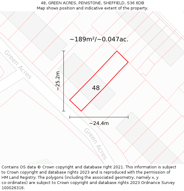 48, GREEN ACRES, PENISTONE, SHEFFIELD, S36 6DB: Plot and title map