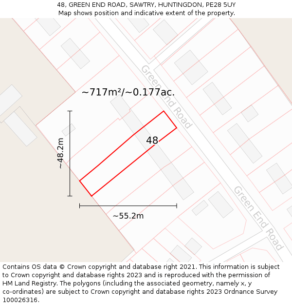 48, GREEN END ROAD, SAWTRY, HUNTINGDON, PE28 5UY: Plot and title map