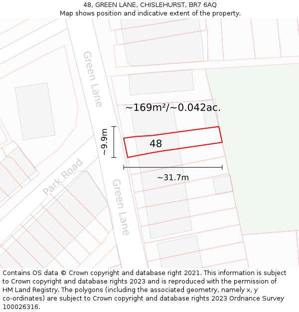 48, GREEN LANE, CHISLEHURST, BR7 6AQ: Plot and title map