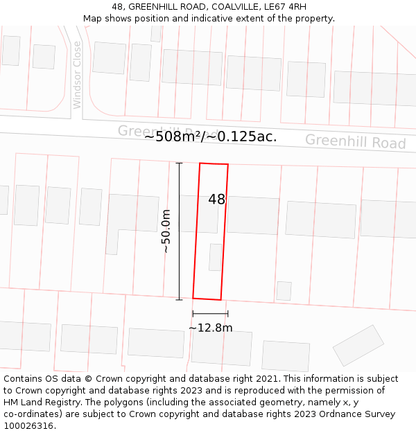 48, GREENHILL ROAD, COALVILLE, LE67 4RH: Plot and title map