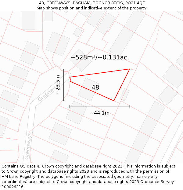 48, GREENWAYS, PAGHAM, BOGNOR REGIS, PO21 4QE: Plot and title map