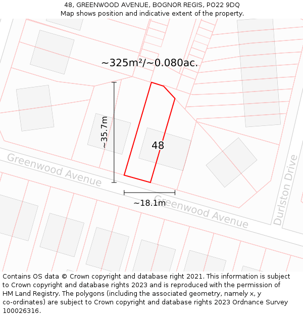 48, GREENWOOD AVENUE, BOGNOR REGIS, PO22 9DQ: Plot and title map