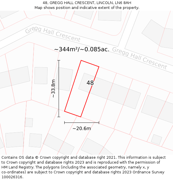 48, GREGG HALL CRESCENT, LINCOLN, LN6 8AH: Plot and title map