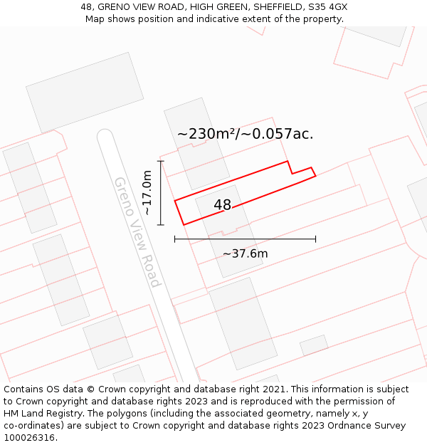 48, GRENO VIEW ROAD, HIGH GREEN, SHEFFIELD, S35 4GX: Plot and title map