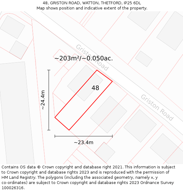 48, GRISTON ROAD, WATTON, THETFORD, IP25 6DL: Plot and title map