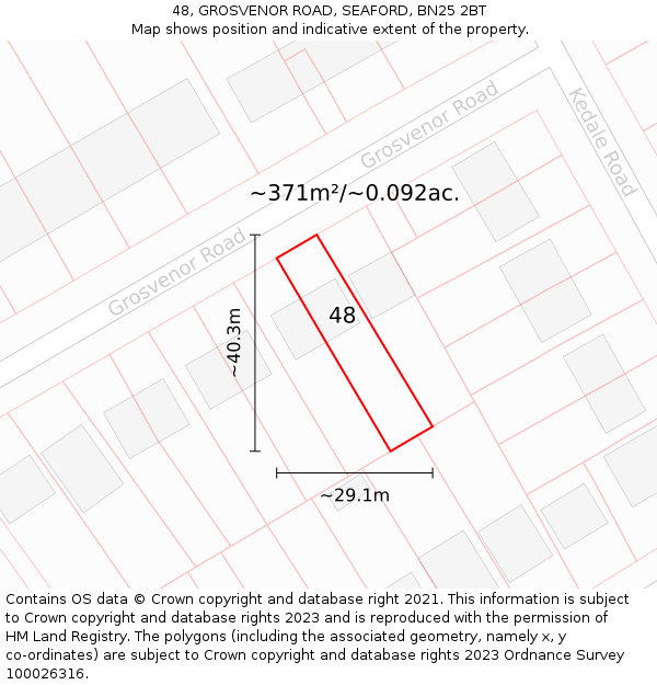 48, GROSVENOR ROAD, SEAFORD, BN25 2BT: Plot and title map