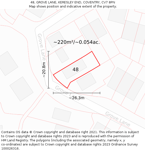 48, GROVE LANE, KERESLEY END, COVENTRY, CV7 8PN: Plot and title map