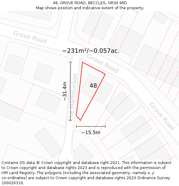 48, GROVE ROAD, BECCLES, NR34 9RD: Plot and title map