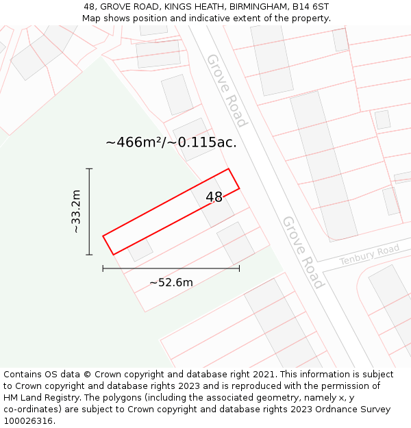 48, GROVE ROAD, KINGS HEATH, BIRMINGHAM, B14 6ST: Plot and title map