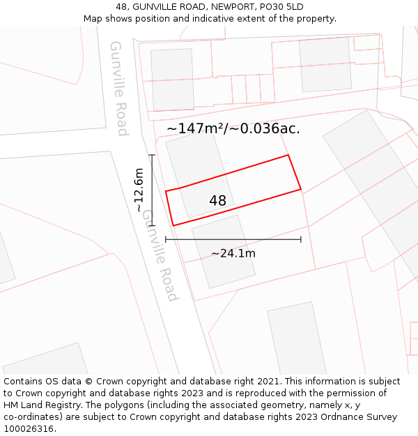 48, GUNVILLE ROAD, NEWPORT, PO30 5LD: Plot and title map