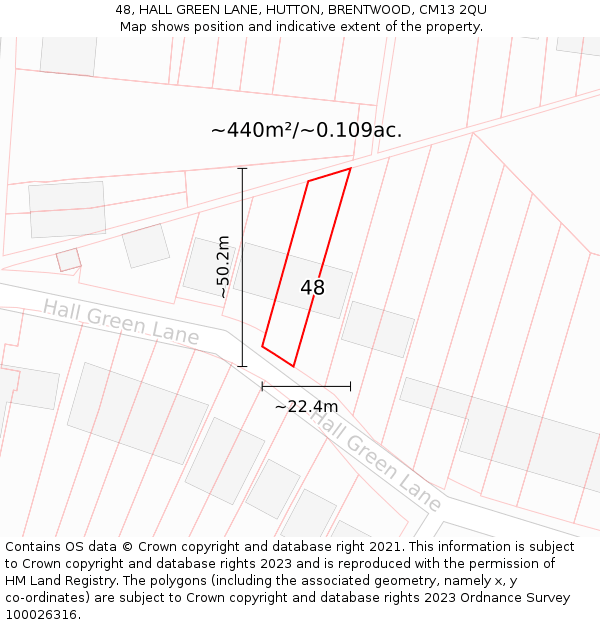 48, HALL GREEN LANE, HUTTON, BRENTWOOD, CM13 2QU: Plot and title map