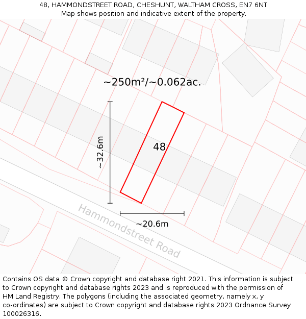 48, HAMMONDSTREET ROAD, CHESHUNT, WALTHAM CROSS, EN7 6NT: Plot and title map