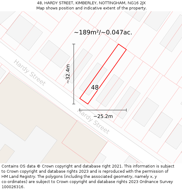 48, HARDY STREET, KIMBERLEY, NOTTINGHAM, NG16 2JX: Plot and title map