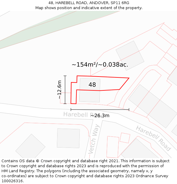 48, HAREBELL ROAD, ANDOVER, SP11 6RG: Plot and title map