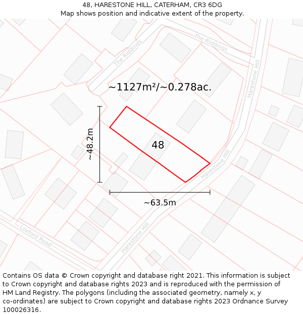 48, HARESTONE HILL, CATERHAM, CR3 6DG: Plot and title map