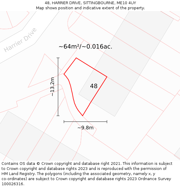 48, HARRIER DRIVE, SITTINGBOURNE, ME10 4UY: Plot and title map