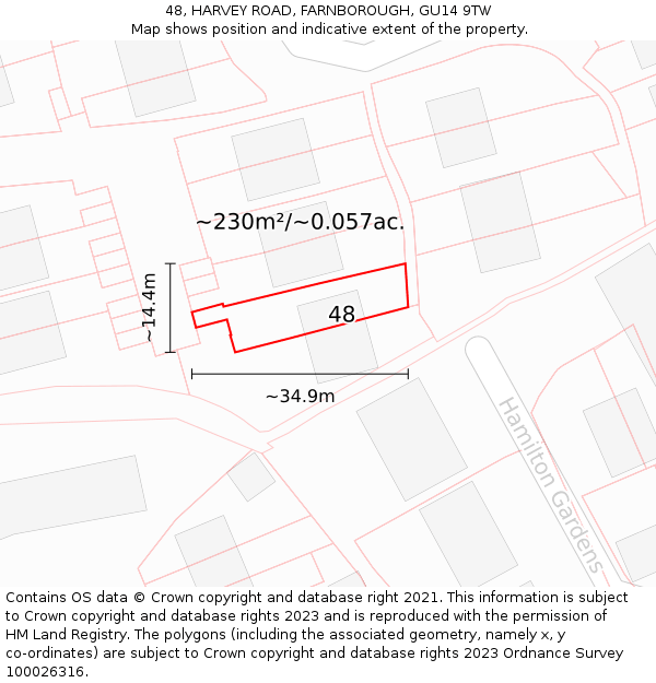 48, HARVEY ROAD, FARNBOROUGH, GU14 9TW: Plot and title map