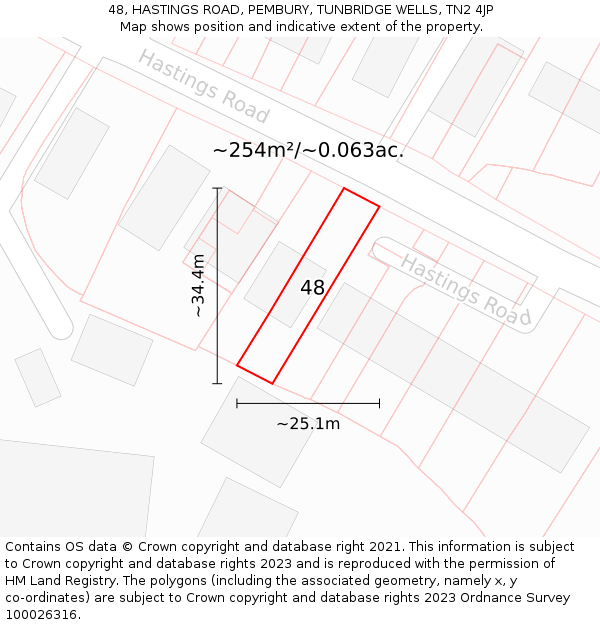 48, HASTINGS ROAD, PEMBURY, TUNBRIDGE WELLS, TN2 4JP: Plot and title map