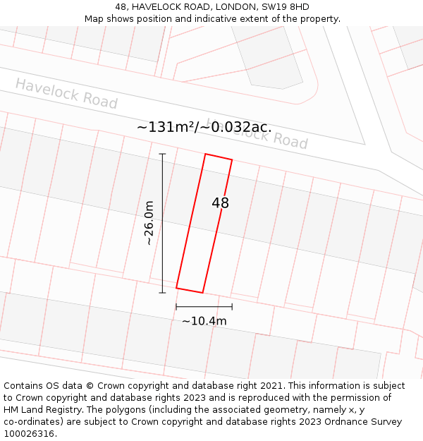 48, HAVELOCK ROAD, LONDON, SW19 8HD: Plot and title map